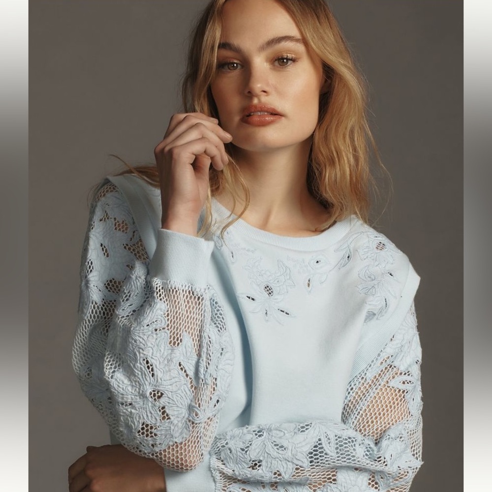 Anthropology Embroidered Cutwork Sweatshirt